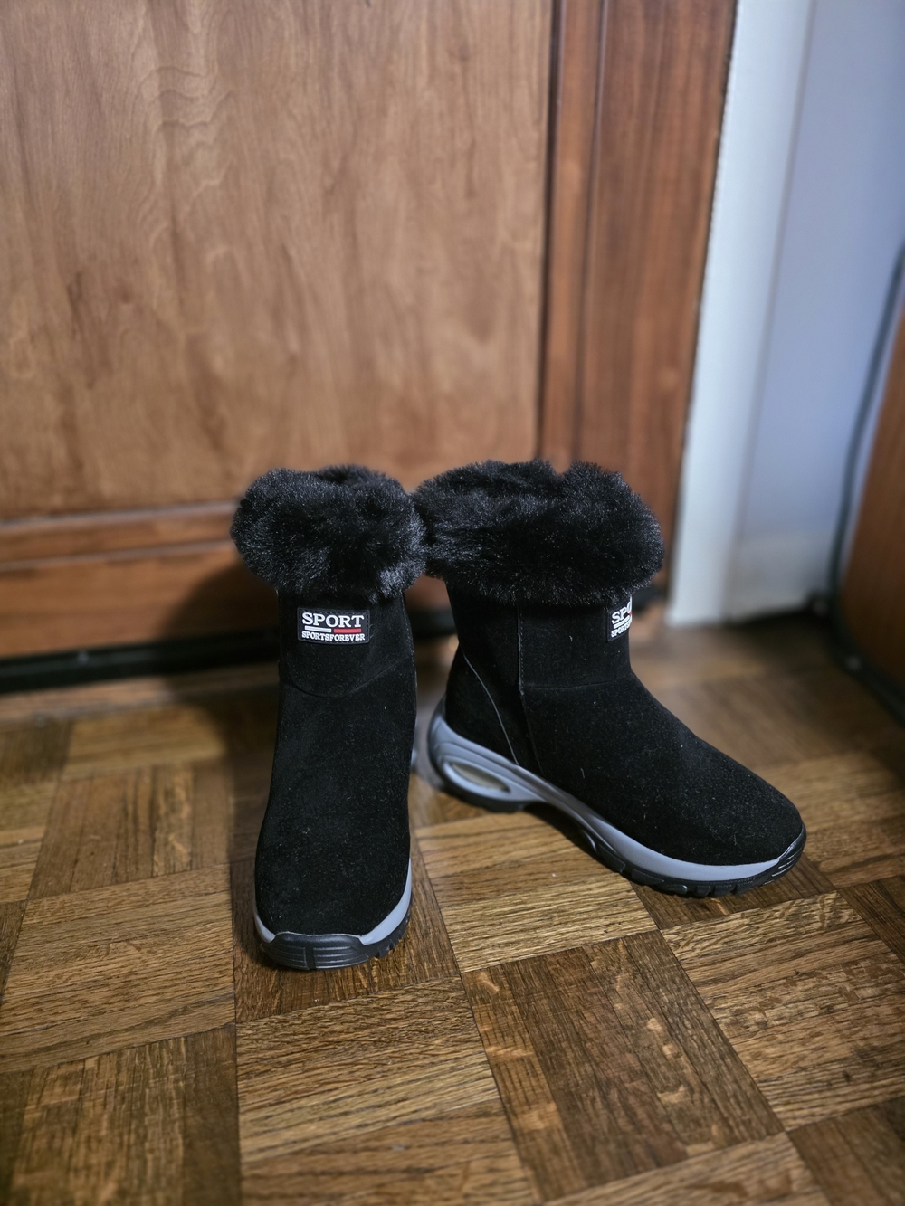 Sporto Black Faux-Fur Trim Winter Ankle Boots